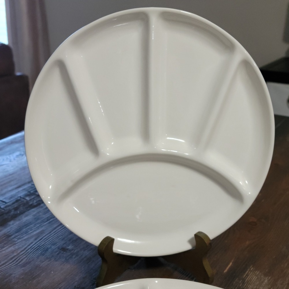 Vintage Fitz Floyd FF Dallas Divided Plates 9" White Ceramic‎ Snack Fondue Japan